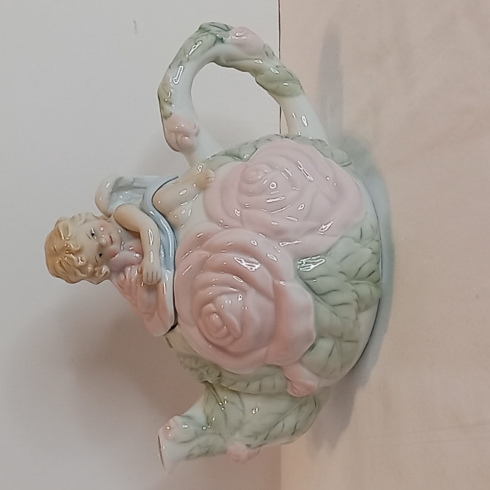 Vintage Avon Angel Cherub Pink Roses Porcelain Teapot